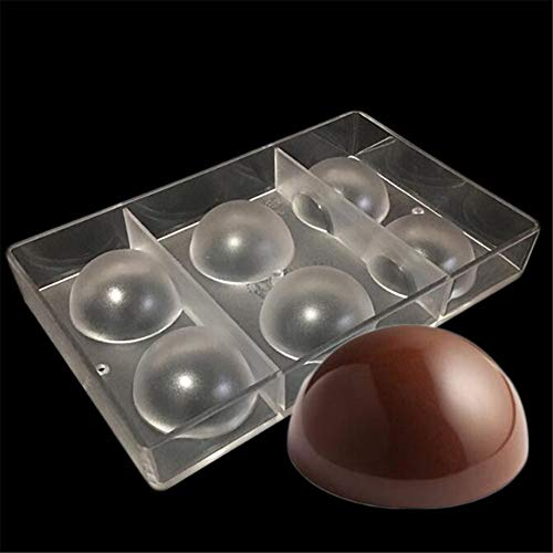 6 tazas 3D grande media bola molde de chocolate de policarbonato transparente molde de chocolate molde DIY hecho a mano para hacer hielo molde bandeja