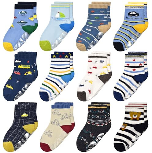 HYCLES Baby Girp Socks 12 Pairs for Boys Girls 0-7 Years Toddler Infant Kids Children Non Skid Anti-slip Socks 1-3 Years