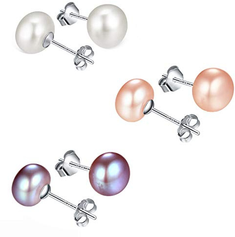 Kim Johanson Damen Perlenohrringe *Jasmin* aus 925 Sterling Silber mit echten Süßwasser Perlen in Weiß, Rosa & Lila Ohrstecker inkl. Schmuckbeutel