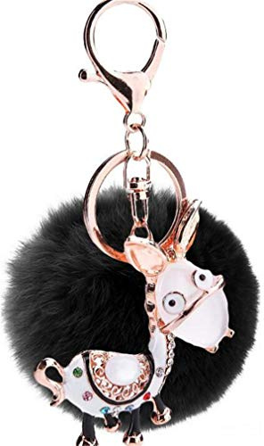 Keychain Schöne Autoschlüssel Pferd Strass Metall Schlüsselanhänger glänzendem Taschenanhänger Auto-Anhänger Weich Schlüsselring Handtaschenanhänger Dekor Glücksbringer Geschenk (Schwarz)