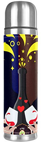 Celebration Botella de vino de vidrio con iconos a prueba de fugas, botella de agua de acero inoxidable, termo aislado para bebidas calientes y frías, 500 ml para oficina, escuela, viajes