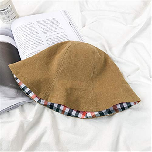 N/A Hat Distaff Summer Hat Japanese Small Fresh Wild Solid Colouration Plaid Double-Sided Folding Shade Pots Cap Influx of Students (Color : Khaki, Size : M 56-58cm)