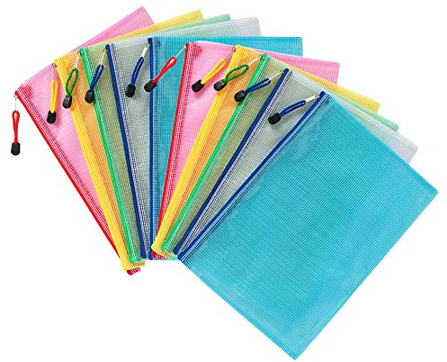 COWORK-UP 10 Stücke Dokumententasche A4, Kunststoff Datei Taschen mit Reißverschluss für Datei, Papier, Dokumente, Kosmetika, Hausaufgaben und Reisezubehör