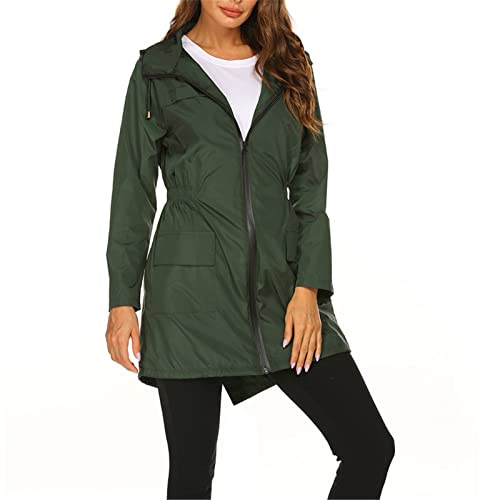SotRong Vêtement de pluie coupe-vent, léger et pliable pour femme, capuche, pour la marche, le camping, vert foncé, S