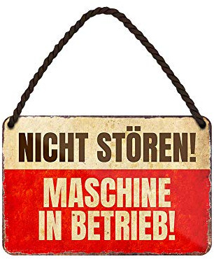 helges-shop Nicht stören Maschine in Betrieb Blechschild - Metallschild mit Kordel und Saugnapf - Retro Deko Schild - Wanddeko oder Türdeko für Werkstatt Fitness Gaming Party Zimmer - 18x12cm