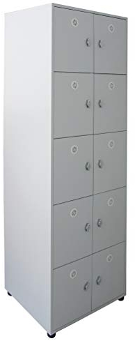 Spind mit 10 abschließbaren Fächern aus Holz | Wertsachenschrank mit Zylinderschlössern | Schließfachschrank | Garderobenspind Mitarbeiterspind | Spind Umkleide Fächerschrank (Lichtgrau)