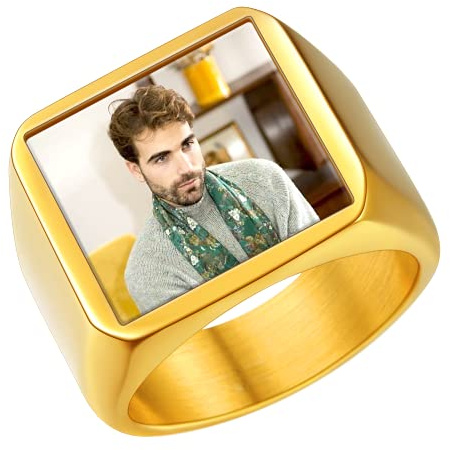 U7 Ringe für Herren Damen Personalisierter Ring mit Foto/Geburtsstein Edelstahl Siegelring mit Farbbild/Schwarzes Bild Fingerring mit Gravur Bandringe Memorial Souvenir Modeschmuck für Geburtstag