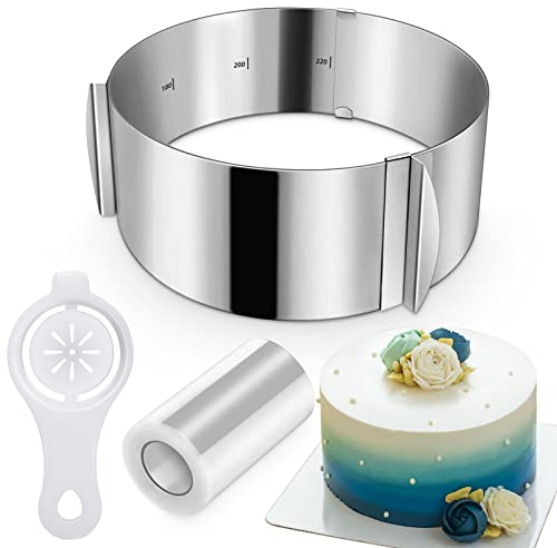 Cercle a Patisserie Reglable 16-30 cm, Cercle Gateau Extensible avec Collier à Gâteau et Séparateur d'oeufs Hauteur 8,5 cm, Cadre Pâtissier Rond Inox Argent Moule Gateau Cookie Cutter Cadre