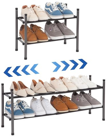 STORAGE MANIAC Expandable Shoe Rack for Closet, 8 Pairs Black 2 Tier