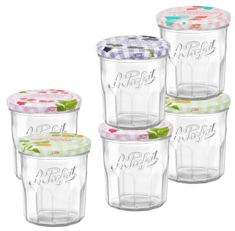 Le Parfait 11oz (324ml) French Glass Jam Jars – Reusable, Zero Waste & Eco-Friendly, BPA-Free Colorful Airtight Lids for Canning, Jam, Jelly & Preserves – Dishwasher & Freezer Safe, Made in France 6PK