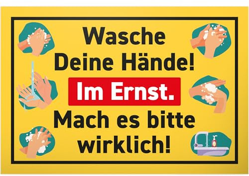 DankeDir! Wasche Deine Hände - 30 x 20 cm Schild - Deko witzig Türschild Wand Herren Gäste WC Gästetoilette - Toilette Klo Schild WC Schild zum aufhängen lustig Kloschild Hände waschen