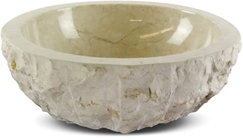 livasia Marmor Waschbecken aus Bali, elegantes Naturstein Aufsatzwaschbecken, Waschschale rund, Waschtisch Handarbeit, Ø 40 cm/Höhe: 16 cm (Creme)