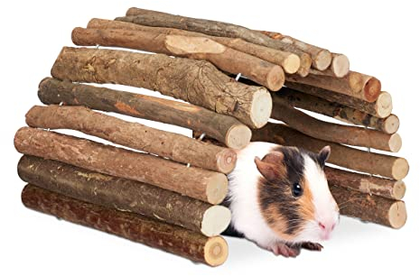 Relaxdays Nagerbrücke Holz, 30 x 50 cm, Käfig Zubehör Kaninchen & Meerschweinchen, biegbar, Holzbrücke Nager, Natur