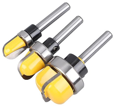 Kit di Punte per Fresatrice 3 Pezzi, Codolo 1/4 di Pollice, Guida per Cuscinetti con Scanalatura a Punta Tonda, Taglio a Filo, Fresa per Lavorazione del Legno