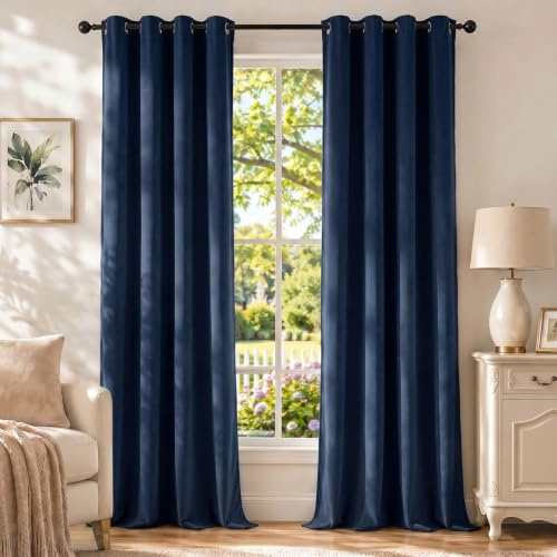 Ystyle Verdunklungsvorhänge mit Ösen Samt 2er Set, 140×240 cm, Blau | Thermovorhang Hitzeschutz für Wohnzimmer, 100% Blickdichte Vorhänge Schlafzimmer, Weich Modern Gardinen Blickdicht
