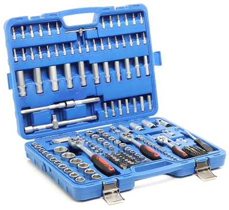 XPOtool Juego de 192 piezas llaves de vaso con carraca de 1/2 3/8 1/4, puntas y vasos estuche