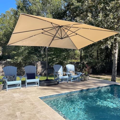 PURPLE LEAF Sonnenschirm 300 × 400 cm Groß Alu 360° Drehbar UV 50+, Beige