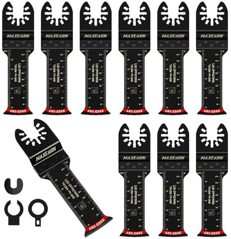 MaxEarn 10Pcs 70mm Extra Long Oscillating Saw Bla-des, Titanium Multitool Bla-des with 3 Adapter, Universal Quick Release Oscillating Tool Accessories for Cutting Metal, Wood, Plastic