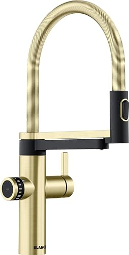 BLANCO drink.filter EVOL-S Pro Satin Gold | Système de traitement de l'eau | Eau filtrée raffinée | Réglage de la quantité Click & Touch | Bec séparé pour l'eau filtrée | Robinetterie