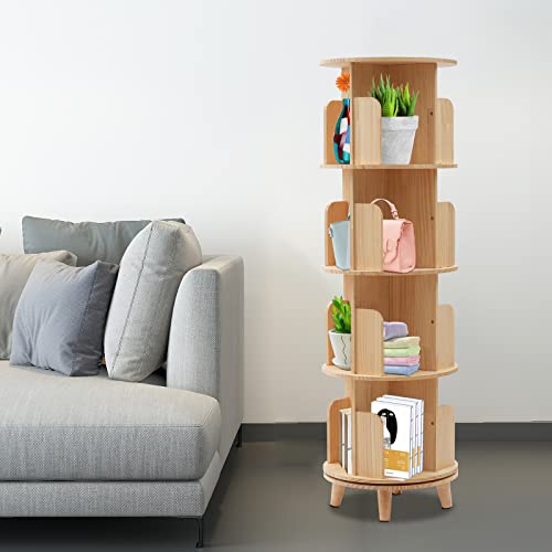 Xigner Drehbares Bücherregal,360 Grad Bücherregal Schicht Höhe 31cm,Bodenstehendes Eckregal Anzahl der Etagen 4,Bücherregal Durchmesser 46cm für Kinder und Erwachsene 46 * 46 * 165