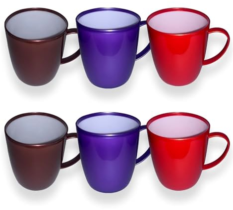 KANSY Plastic Mug with Handle – Lightweight Unbreakable Reusable Cups for Adults, Elderly, Kids to Drink Hot, Cold, Coffee, Tea, Water – Office, Travel, Party, Camping, Caravan, Picnic (6, Solid)