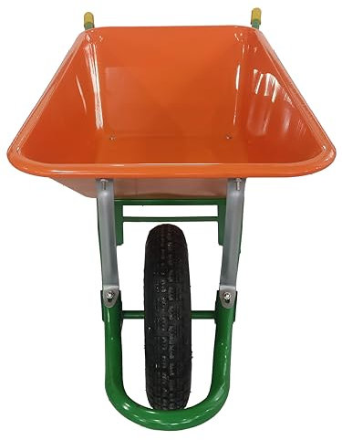 Carretilla Amarilla/Naranja Carretillo de Obra | 100 litros de Volumen | Neumáticos con llanta metálica | Carretilla de Jardín