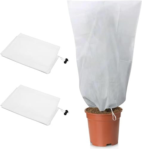 Vegamall 1.2 * 1.8M x 2 Pack Plant Protection Fleece Covers, Garden Fleece Frost Protection Horticultural Warming Fleece Jacket with Drawstring Garden Fleece Protection Bags for Winter White