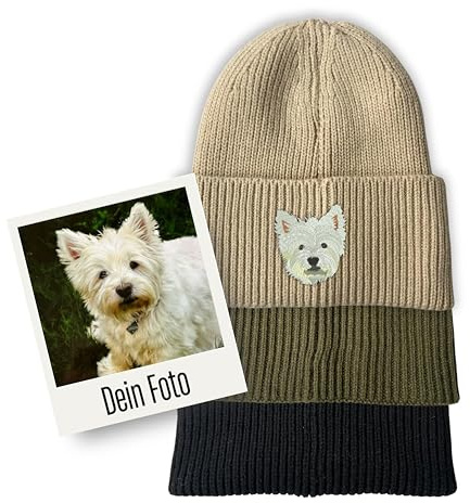my STITCHERY Mütze personalisiert mit Ihrem Haustier Bestickt - Beanie aus hochwertigem Strick Tierliebhaber