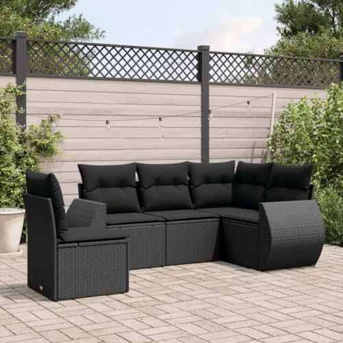 Homgoday Gartensofa-Set 5-teilig mit Kissen aus schwarzem Polyrattan, für den Außenbereich, Gartenmöbel-Set, Loungeset für den Garten, Outdoor-Sofas Type3221364