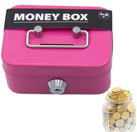 Sicherheitsbox Safe mit 2 Schlüsseln - Geldkassette Abschließbar, Spardose mit Schlitze, Rosa
