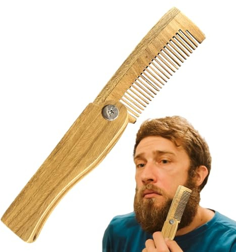 Pettine da barba in legno naturale per gli uomini per la cura della barba | Pettine in legno antistatico tascabile, pettine per la pulizia della barba pieghevole, pettine da barba portatile per gli