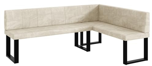 MEBLINI Eckbank für Esszimmer - Küchenbank - Essecke - Sitzecke Küche - Peter - U-Beine 142x196x87cm Rechts - Creme Samt