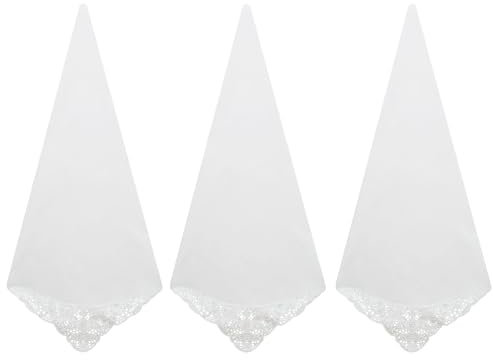 LJBFNN Lace Handkerchiefs for Women, Embroidered Ladies Handkerchief, White, Cotton, Wedding Party (3PCS)