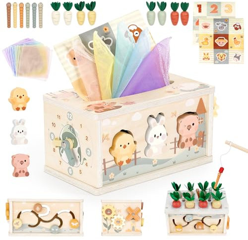 Vanplay Jouet Bebe 1 an, Jouet Montessori 1 2 3 Ans, Conception de Boîte à Mouchoirs Jouet en Bois, Jeux Enfants Cadeau Enfant 1 2 3 Ans Garcon Fille