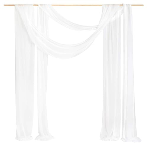 Pmnzdy Vorhang für Hochzeit 2 Stück 75x600cm Hochzeitsbogen Querbehang Tüll Gardinen Traubogen Organza Drapierstoff Foto Hintergrund Dekostoff für Geburtstags, Partys, Bankett Dekorationen Weiß