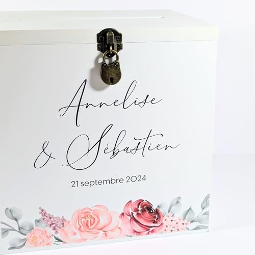 Gran urna boda personalizada de madera con candado | 25 x 25 x 20 cm | Urna boda, caja, urna boda madera, urna boda campestre | TE Whaka