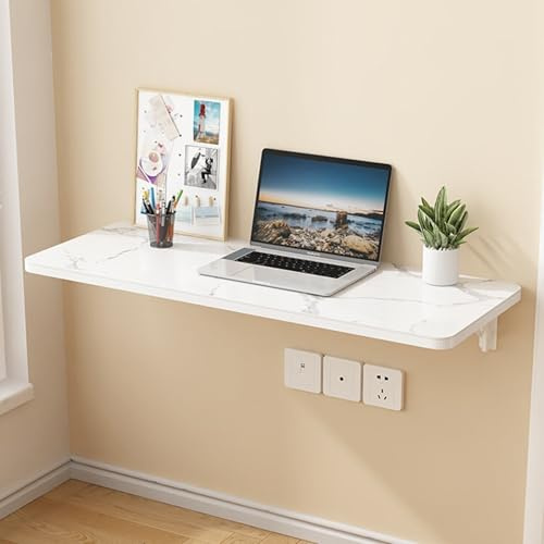 Multifunktionaler Klapp-Wandtisch, Metallstütze, Felsplatte, faltbares Regal, schwebender Wandtisch für Wohnzimmer/Schlafzimmer/Büro, Weiß, 100 x 30 cm