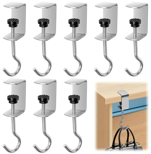 8 Stück Taschenhalter für Tisch, Taschenhaken Tisch Verstellbar & Antirutsch, Kopfhörer Ständer Multifunktion für Büro/Homeoffice/Schule, Kompatibel mit Handtasche/Rucksack