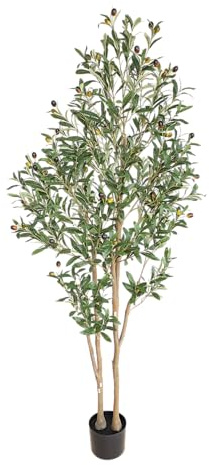 momoplant 6ft Artificial Olive Tree with Fruits,Large Tall Fake Plants in Black Pot,Lifelike Leaves with Realistic Trunk for Indoor Outdoor Living Room Office Garden Decor