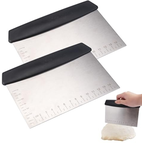 2Pcs Dough Scraper,Stainless Steel Baking Dough Cutter,Pastry Scraper | Bench Scraper Kitchen,Pastry Scraper with Handle and Measuring Scales for Home Kitchens,Restaurants and Baking Enthusiasts