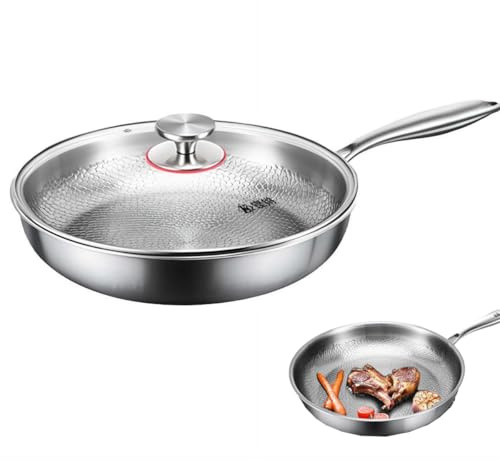 tkerinse Titanium Pan, Hybrid Nonstick Frying Pans, Titanium Hammered Pan Pro, Uncoated Titaniums Frying Pans, Scratch-Resistant Fast and Even Heating Cooking Tool for All Stovetops (26cm with Cover)