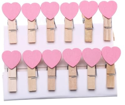 Mobestech 100 pièces Mini Pince à Linge Bois Forme Cœur Colorée Lot de Clips Photo Décoratifs pour Bureau Mariage Bricolage et Cadeaux Garçon Fille