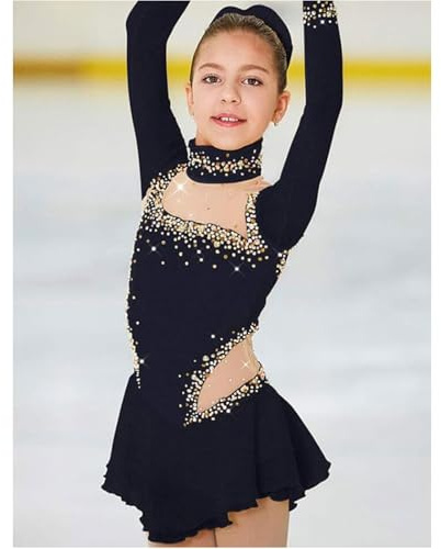 FZHQNZJF Eiskunstlauf Tanzkleidung Mädchen Künstlerischer Schlittschuh Leistung Tanzbekleidung Hoher Kragen Rhythmisch Ausbildung Rock Ballett Wettbewerb Tanzkleider,Schwarz,S