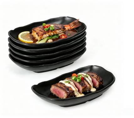 YuLiMirich Serveringsplattor rektangulära set om 6 – 19,9 x 12,2 x 3,2 cm serveringsplattor, återanvändbara för desserter, förrätter, salladstallrikar, fruktsidorätter – svart