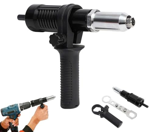 Professional Electric Rivet Gun Adapter Kit,Alloy Steel Rivet Gun Drill Adapter With 4 Nozzles,Electric Power Rivet Drill Attachment,Turn Your Drill Into A Riveting Beast For Cordless Drill (1PCS)