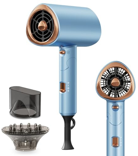 Ionic Hair Dryer 2000W, Professional Hairdryer with Cold Air Mode, Anti-Frizz, 2 Speed 3 Heat Settings, Diffuser & Concentrator, Styling Combs, Portable Travel Hair Dryer for Women & Men, Blue