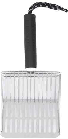 304 kattströskopa i rostfritt stål, avtagbart handtag, snabb filtrering, hållbar, lätt att rengöra, non-stick, bekvämt grepp, robust, rengöringsverktyg för katter (Black)