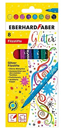 Eberhard Faber 551008 - Glitzer Filzstifte Set, 8 Malstifte mit dünner Spitze im Kartonetui