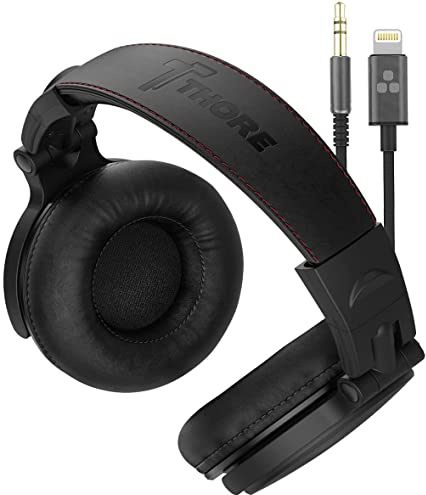 Thore Casque Supra-auriculaire pour iPhone avec connecteur Lightning (2018) – Écouteurs de Moniteur DJ de Studio à Dos fermé (Pilotes en néodyme de 50 mm) avec câble certifié Apple MFI (V200 Noir)