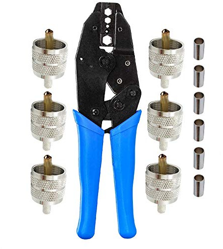 Kagni Koaxialkabel Crimper mit 6 UHF Steckern PL259, Crimp on Stecker für BNC TNC Ratschen Crimpzange und RG58 LMR195-KabelKoaxialkabel